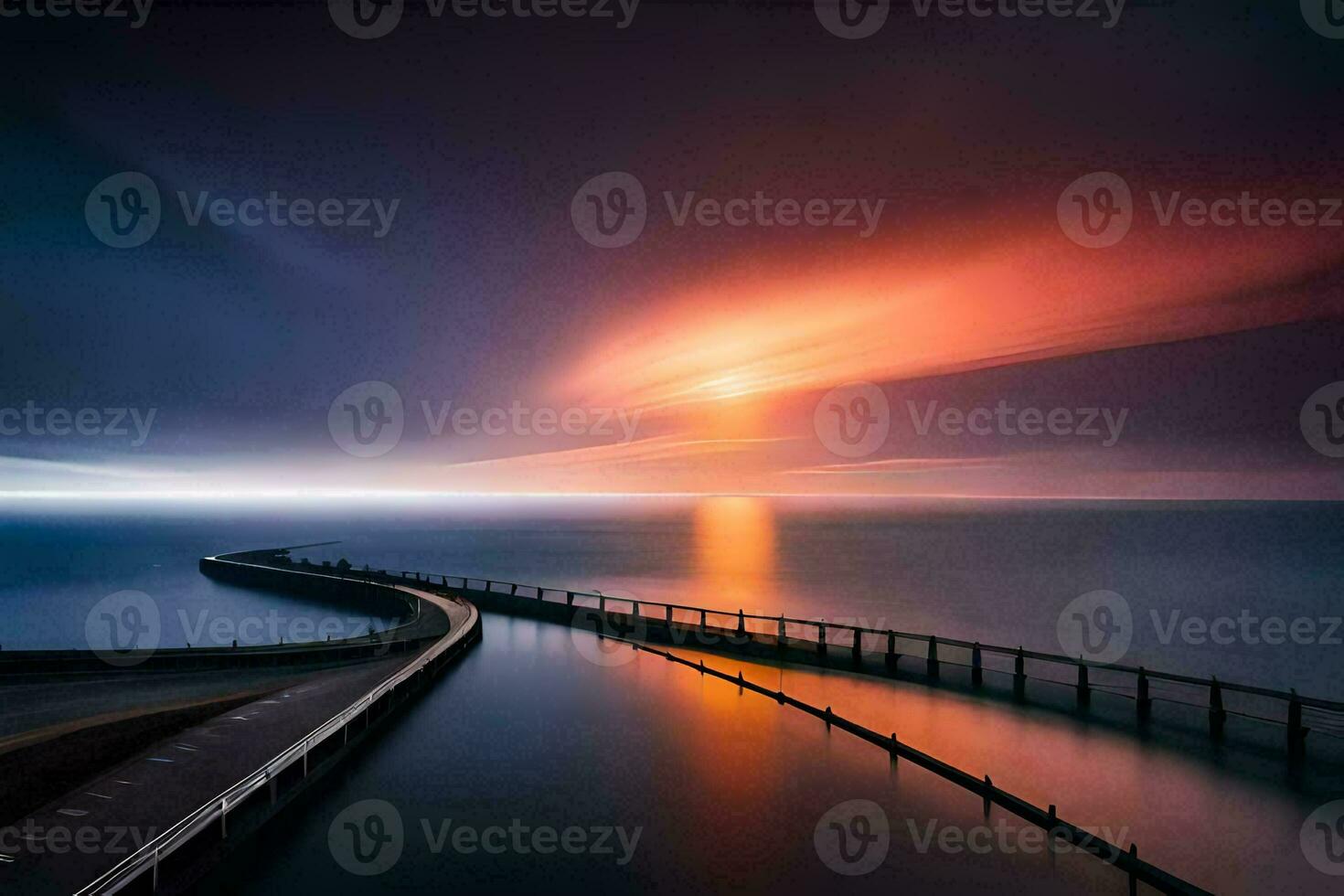 a long exposure photo of a bridge over the ocean. AI-Generated