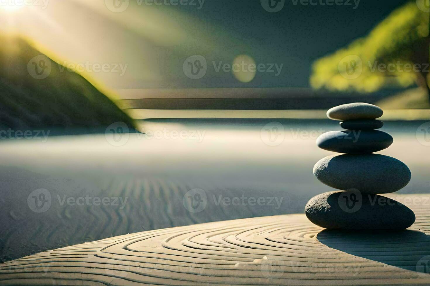 a stack of stones in the sand. AI-Generated photo