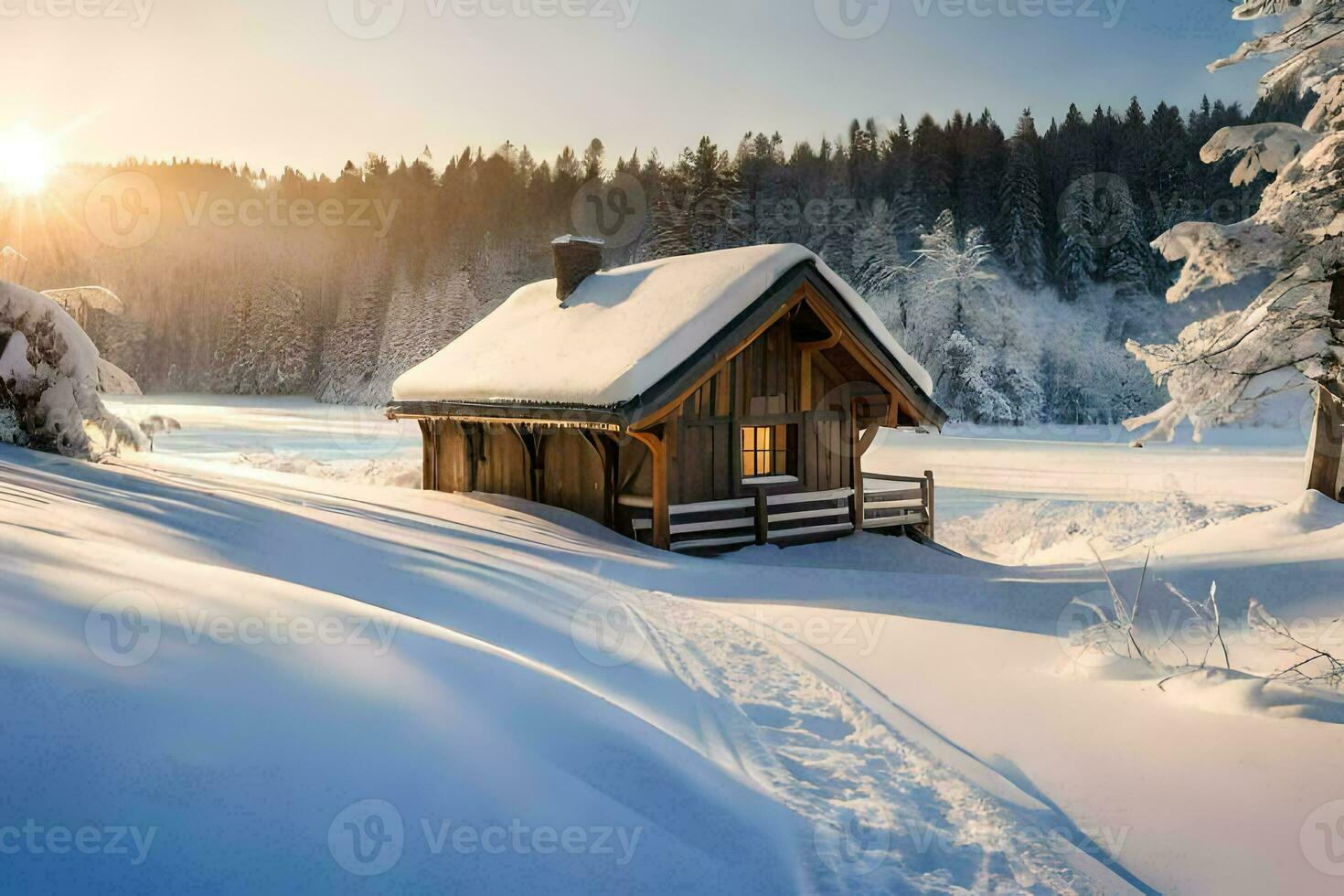 a cabin in the snow. AI-Generated photo