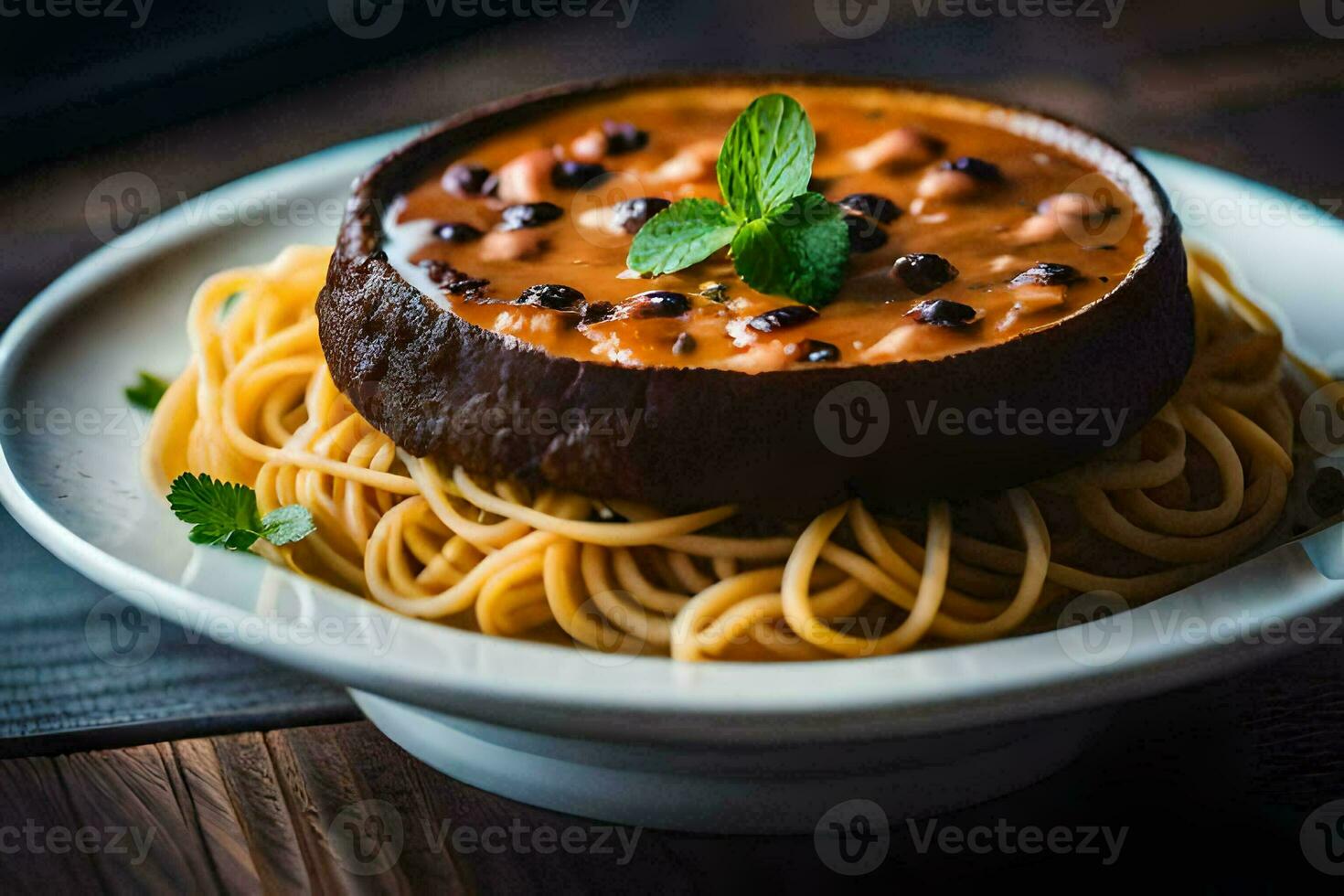 a bowl of spaghetti with tomato sauce and a spoon. AI-Generated photo