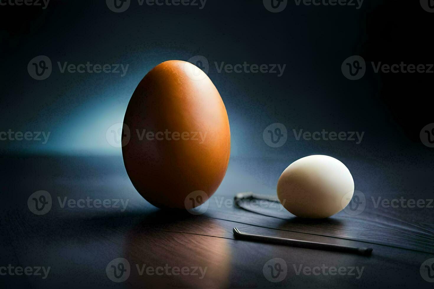 an egg and a knife on a table. AI-Generated photo