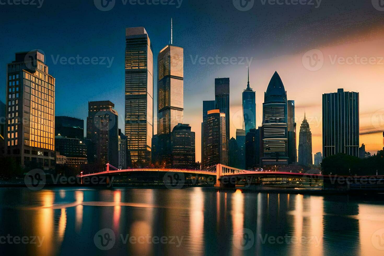 the new york skyline at sunset. AI-Generated photo