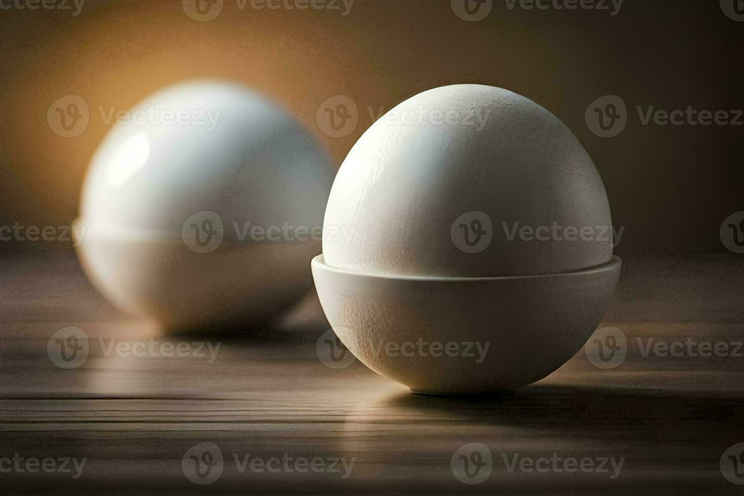 two eggs on a wooden table. AI-Generated photo