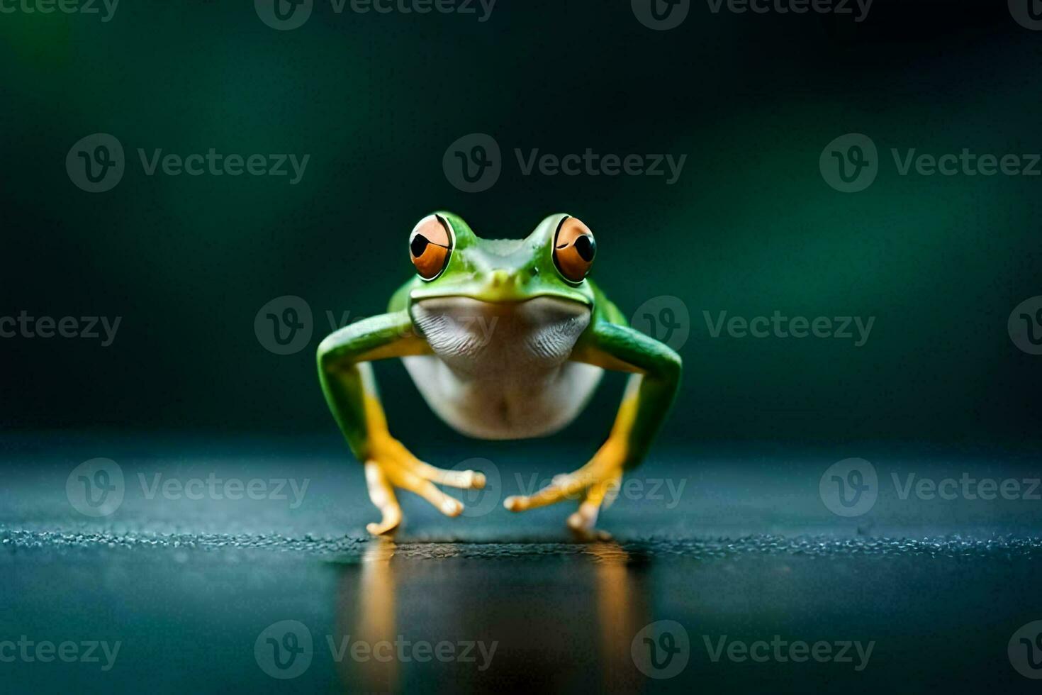 a frog is standing on its hind legs. AI-Generated photo