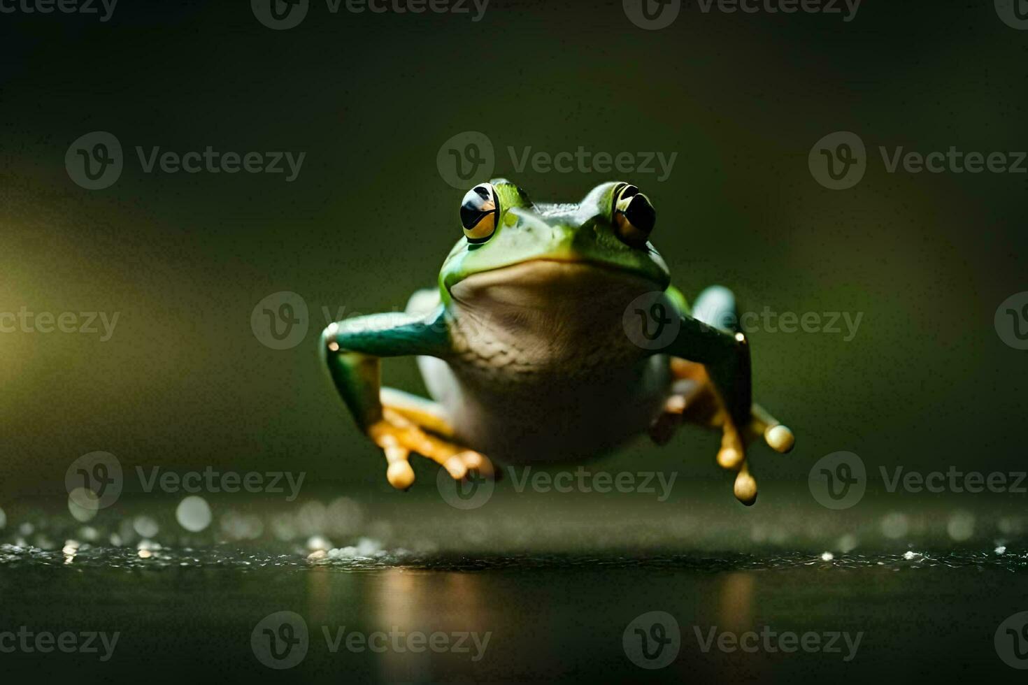 a frog is jumping in the air. AI-Generated photo