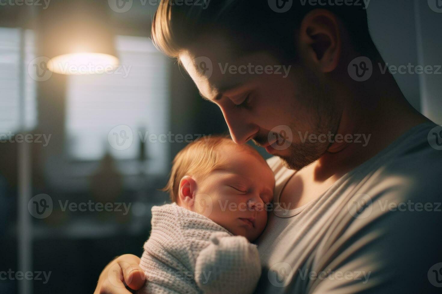 mother or father with newborn baby in hospital. Generative AI. photo