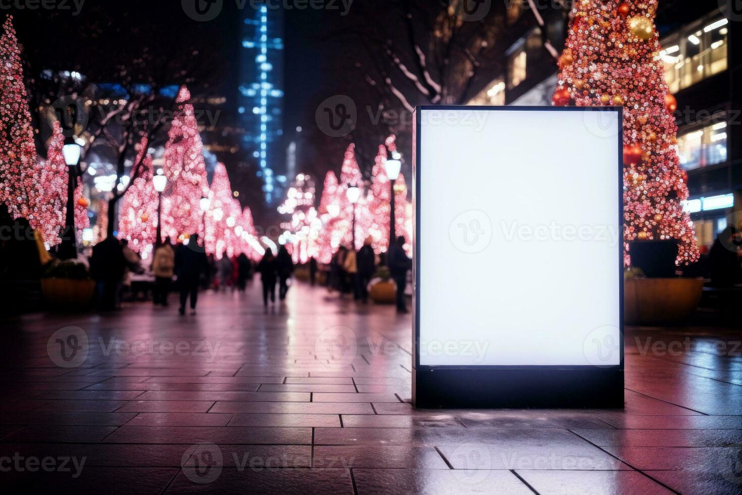 Menu boards in Christmas shopping mall center sign mockup. Generative AI. photo