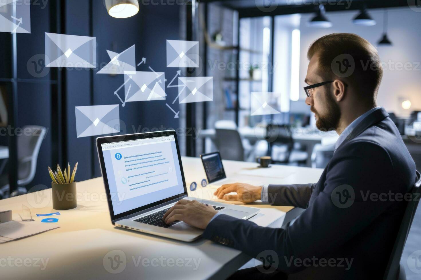 person sending emails on laptop. marketing care customer concept. Generative AI photo