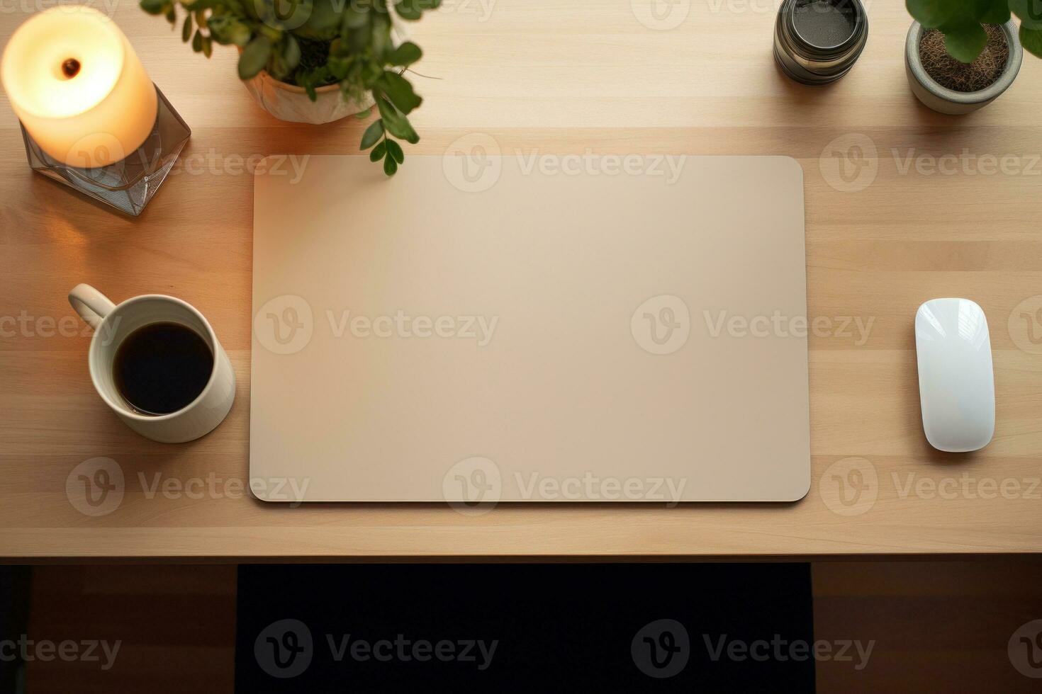 desk mat on work table mockup, side view. Generative AI photo