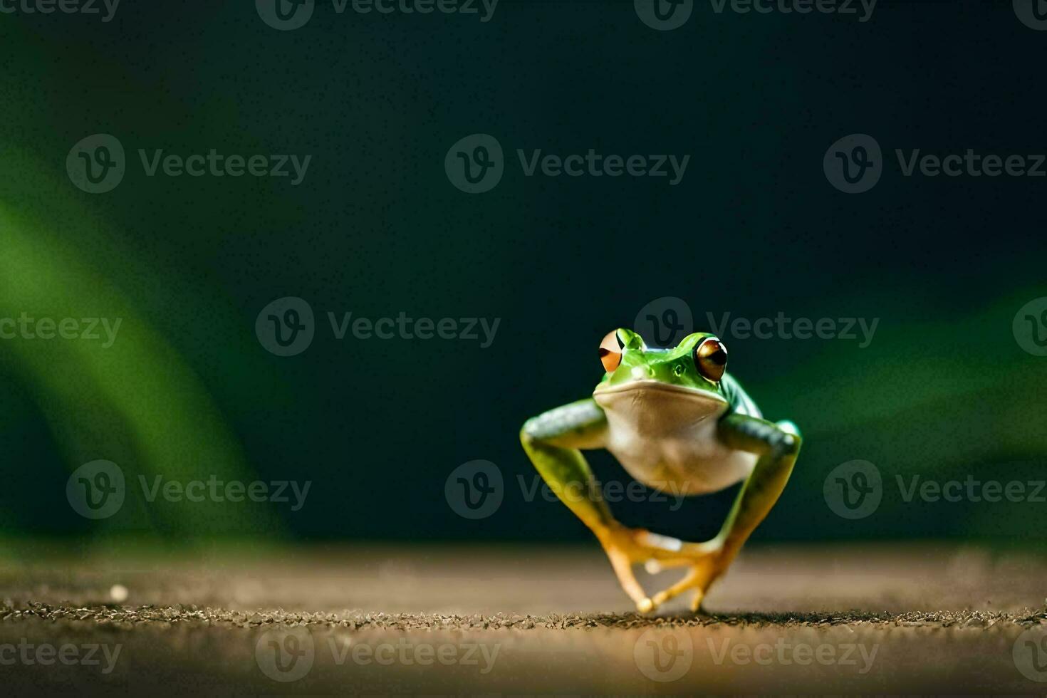 a frog is standing on its hind legs. AI-Generated photo