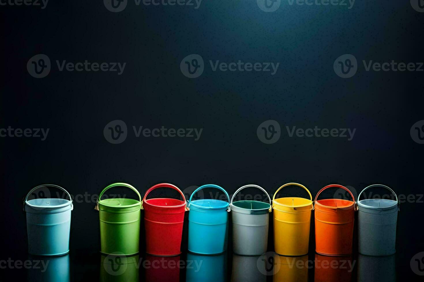 colorful buckets on a black background. AI-Generated photo