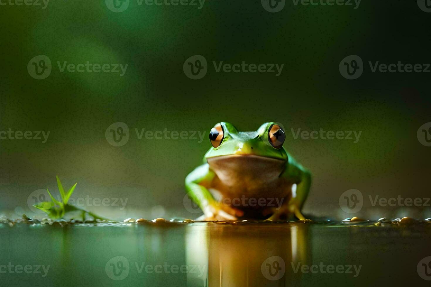 a frog sitting on the ground in the water. AI-Generated photo