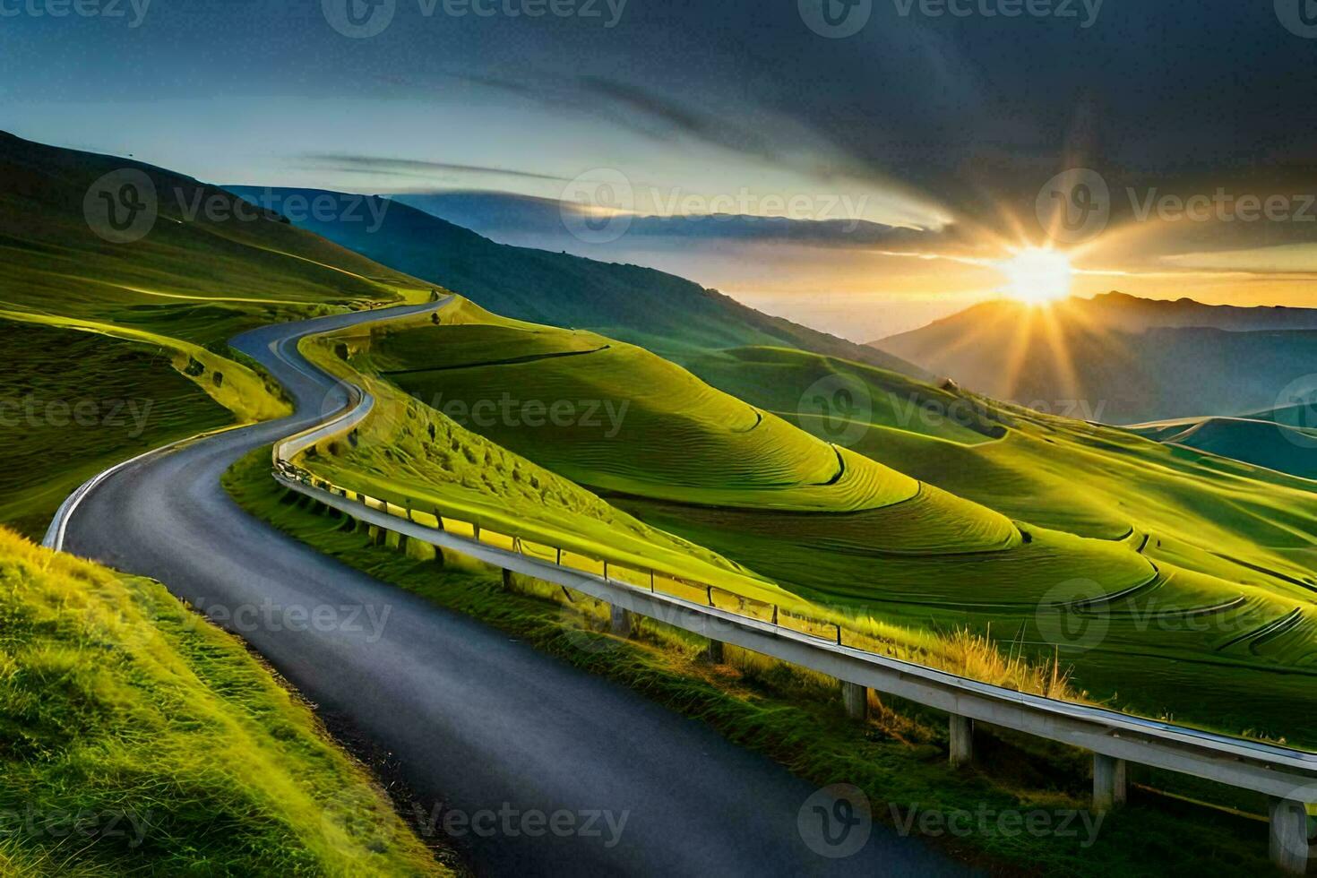 the road to the sunset. AI-Generated photo