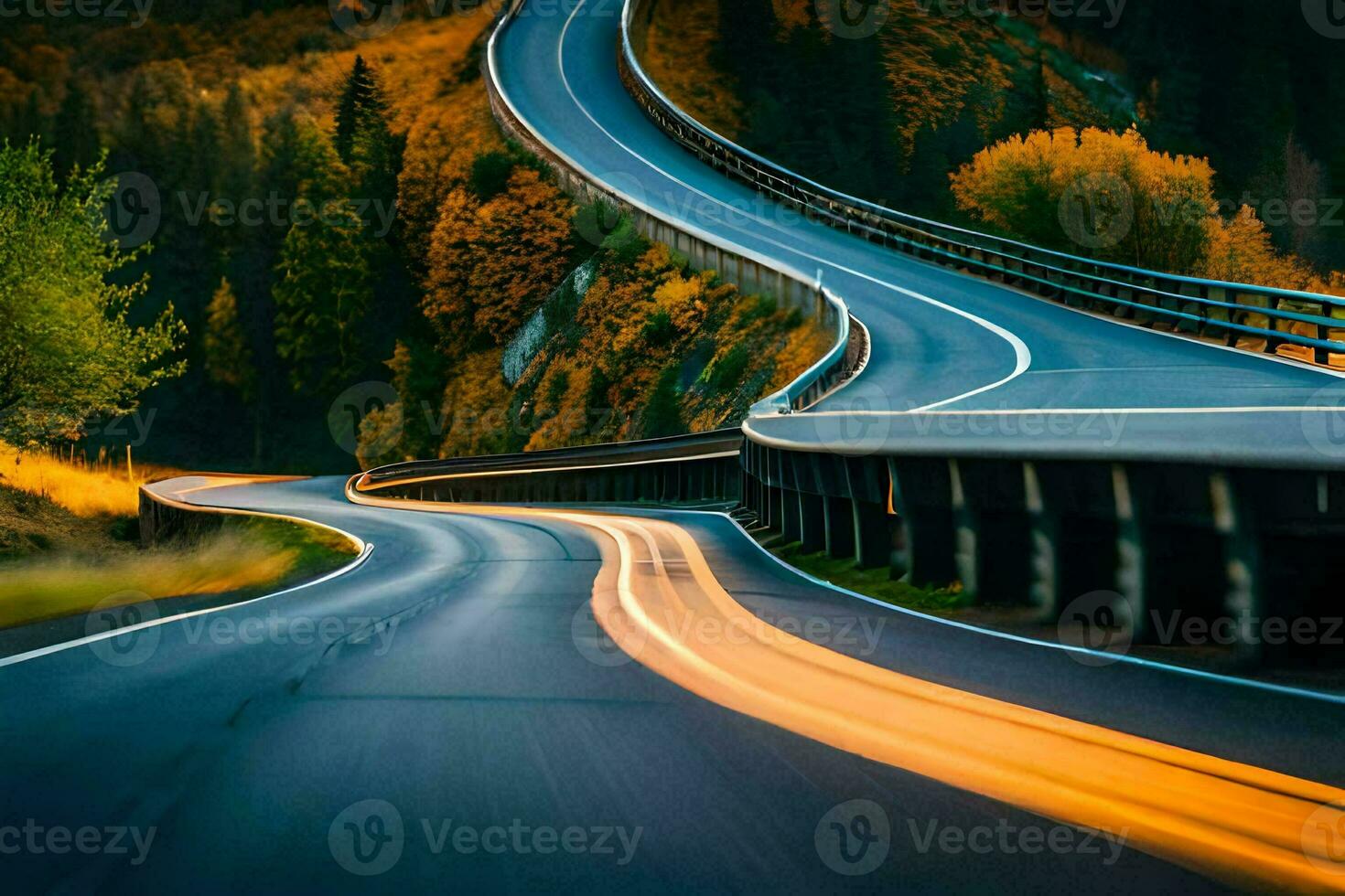 a long exposure photo of a highway with cars driving on it. AI-Generated