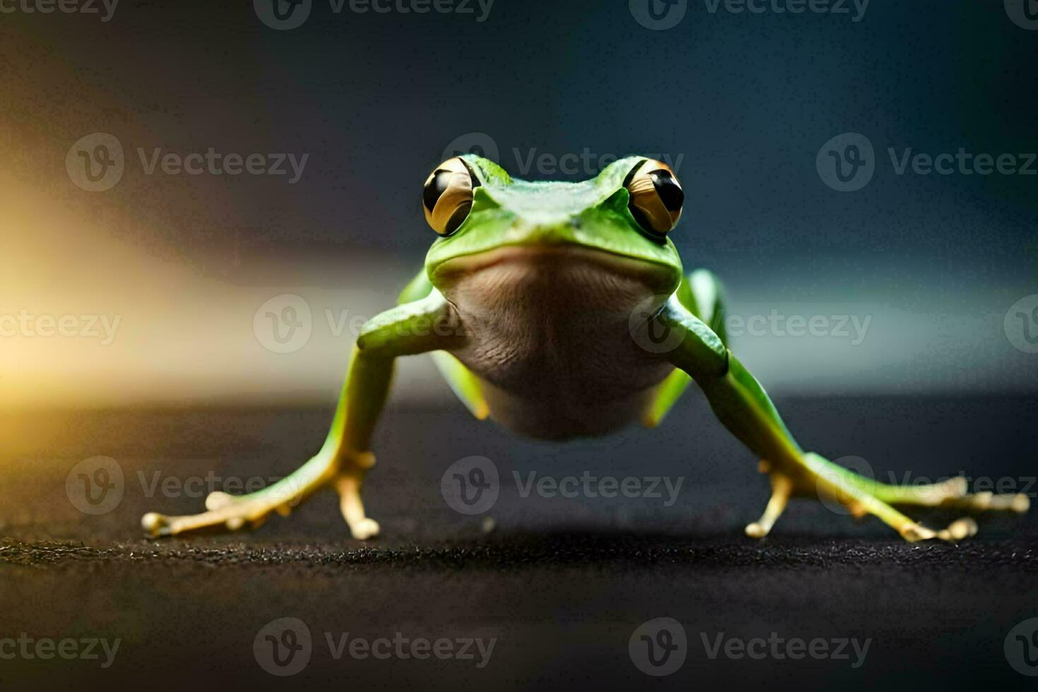 a frog is standing on its hind legs. AI-Generated photo