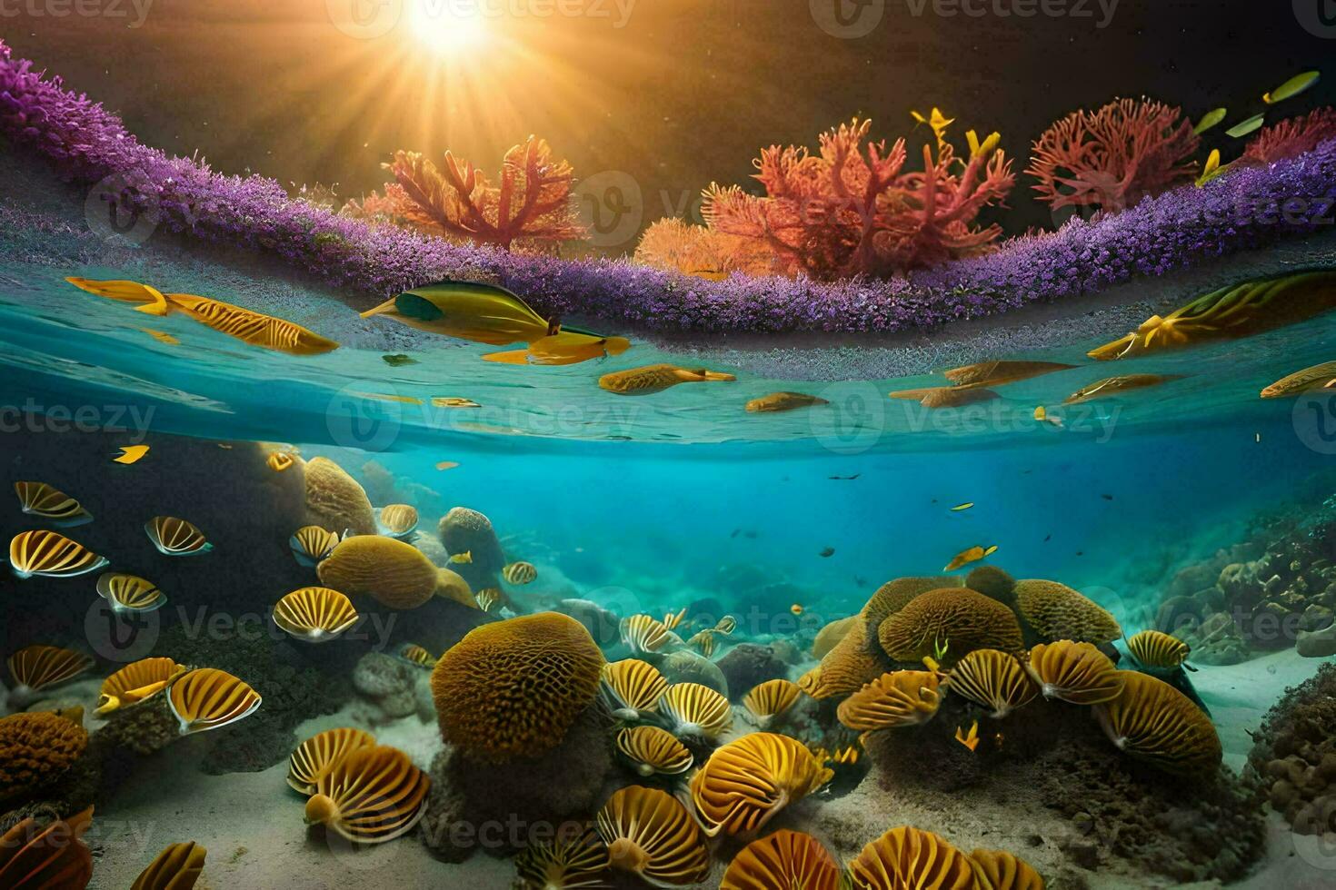 an underwater scene with colorful coral and fish. AI-Generated photo