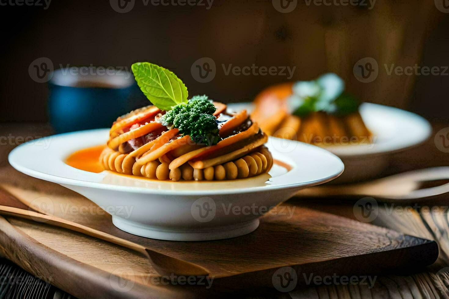 a plate with a dessert on it. AI-Generated photo