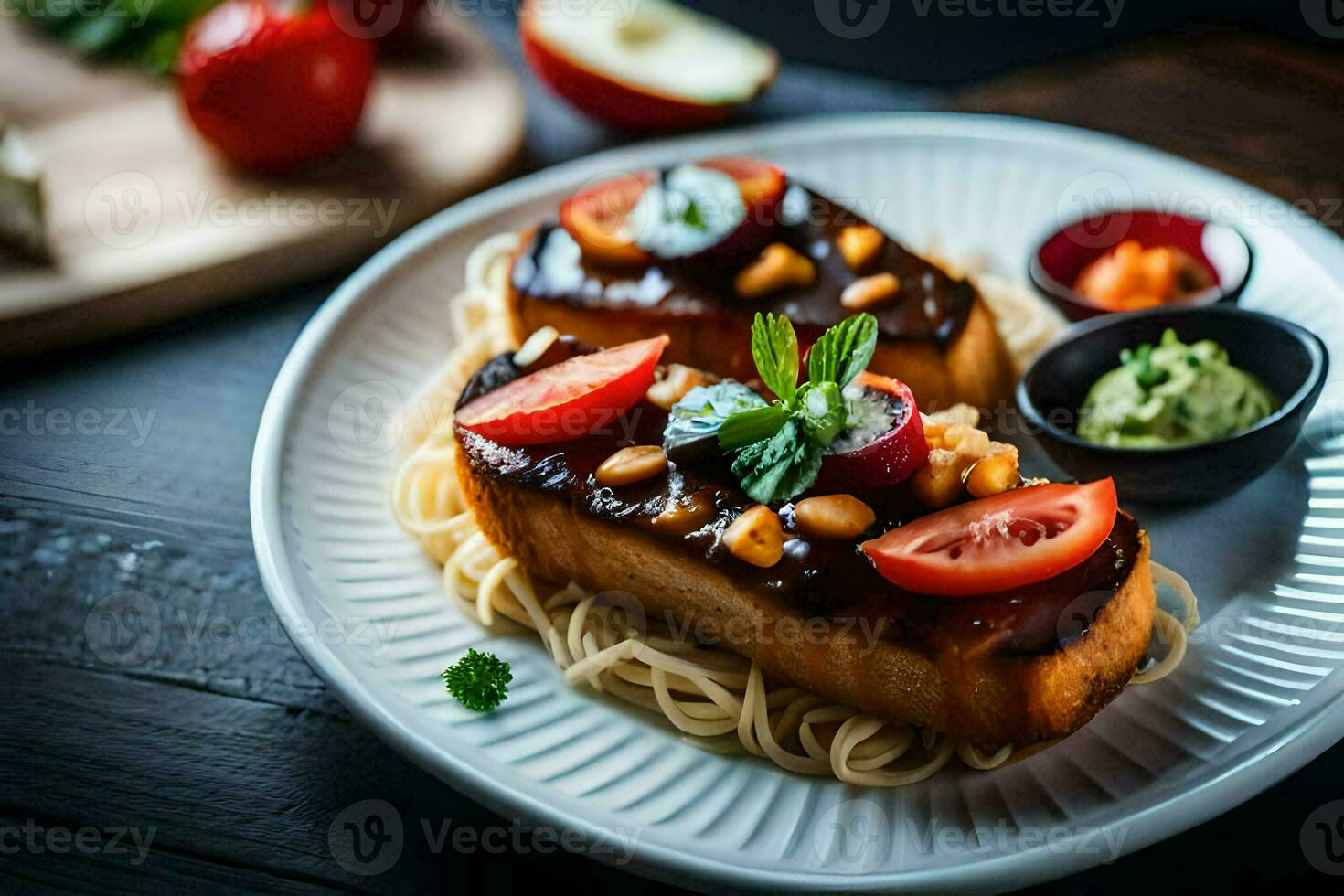 the food is served on a plate with a knife and fork. AI-Generated photo