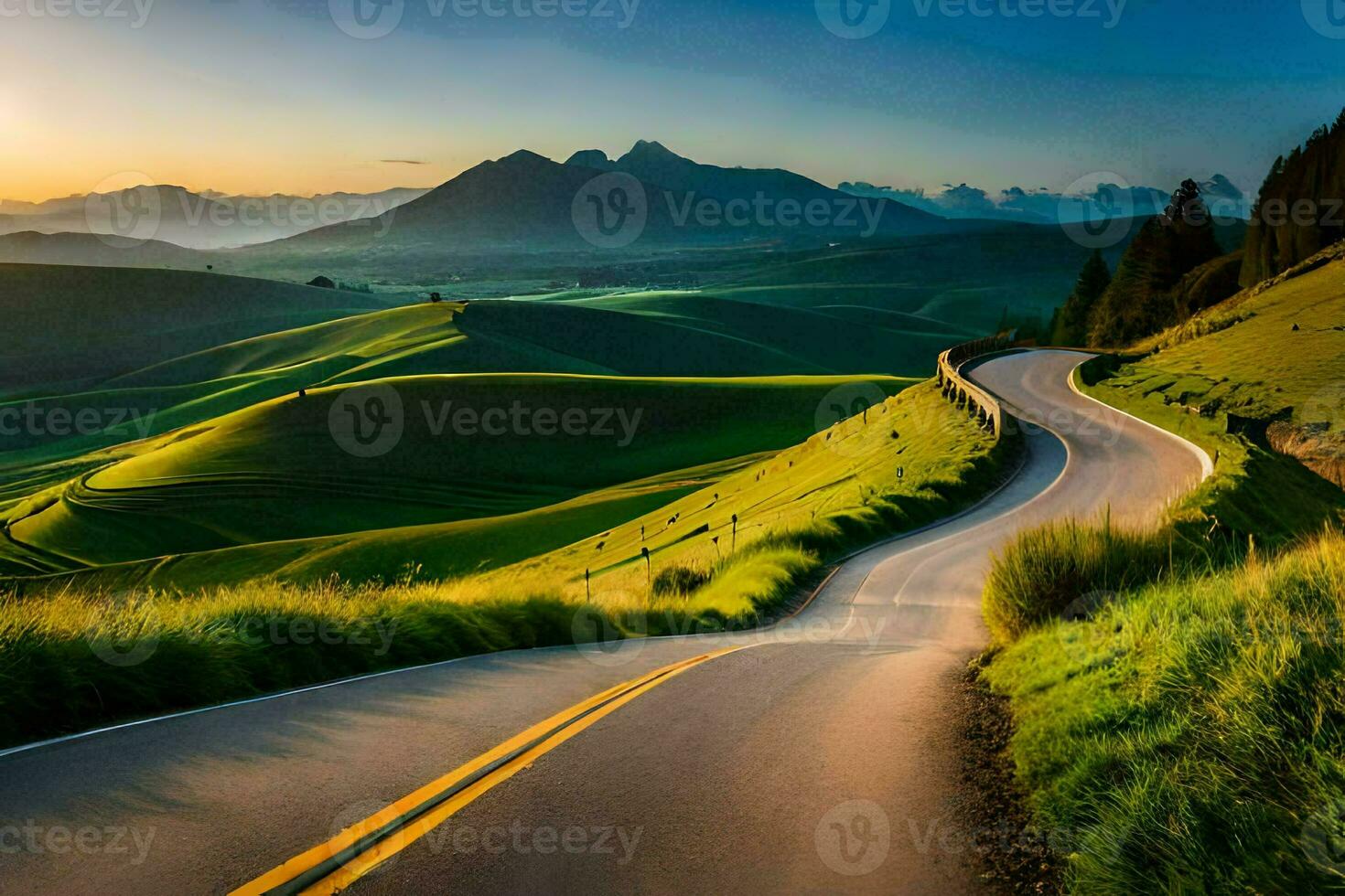 the road to the mountains. AI-Generated photo