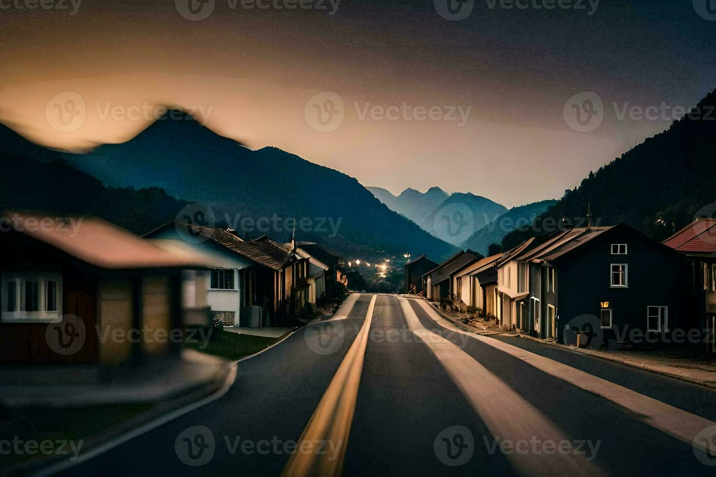a blurry photo of a road in the mountains. AI-Generated
