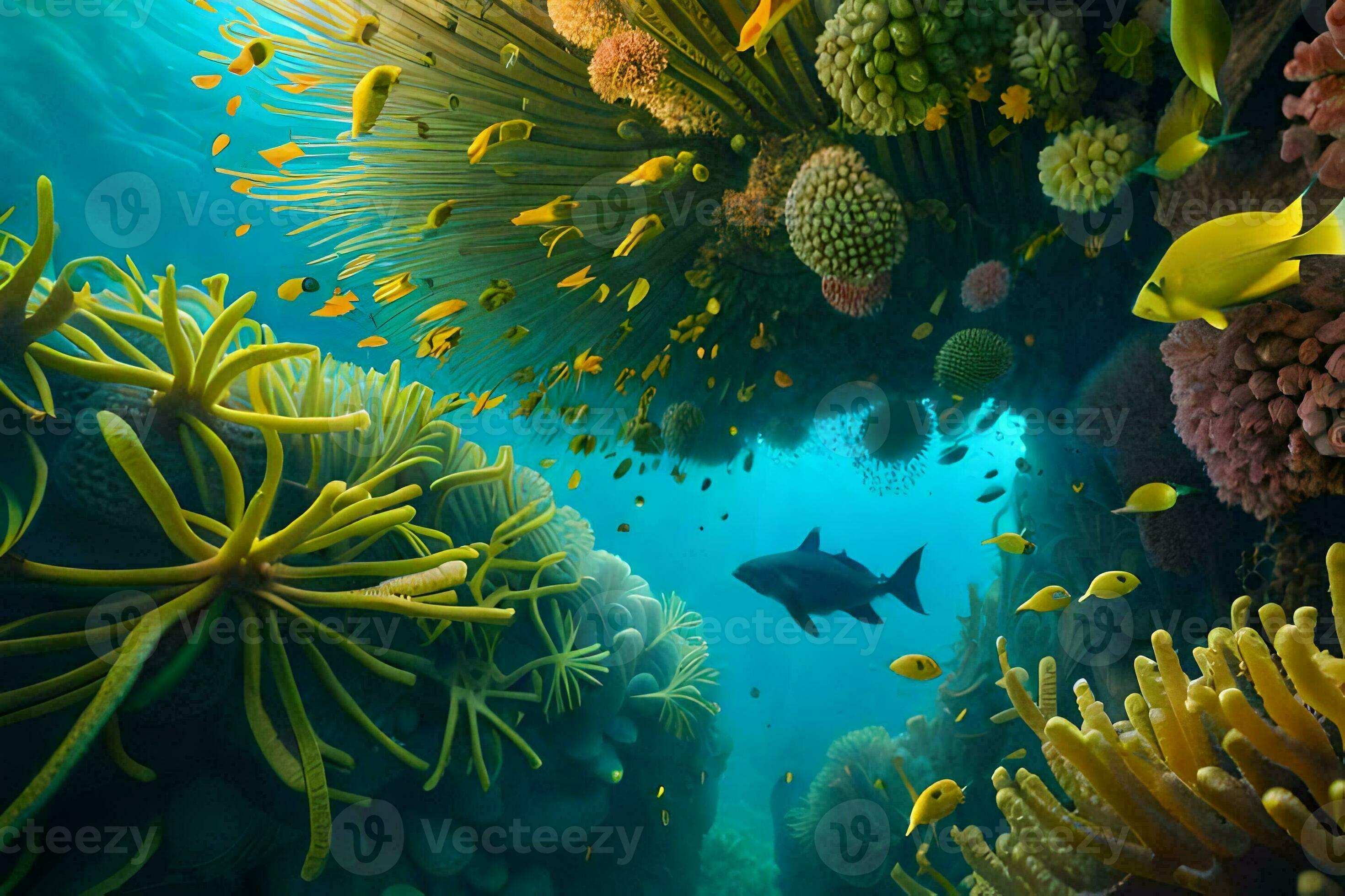 A Fish Swims Through A Coral Reef With Many Different Types Of Fish AI a-fish-swims-through-a-coral-reef-with-many-different-types-of-fish-ai
