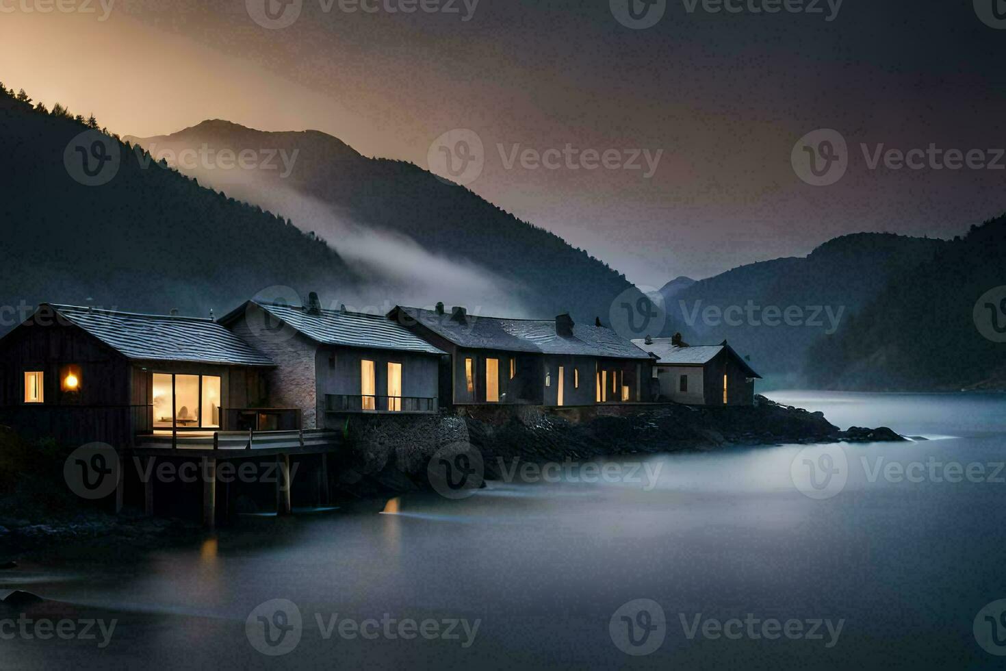 photo wallpaper the sky, mountains, fog, the sea, the mountains, the sea, the. AI-Generated