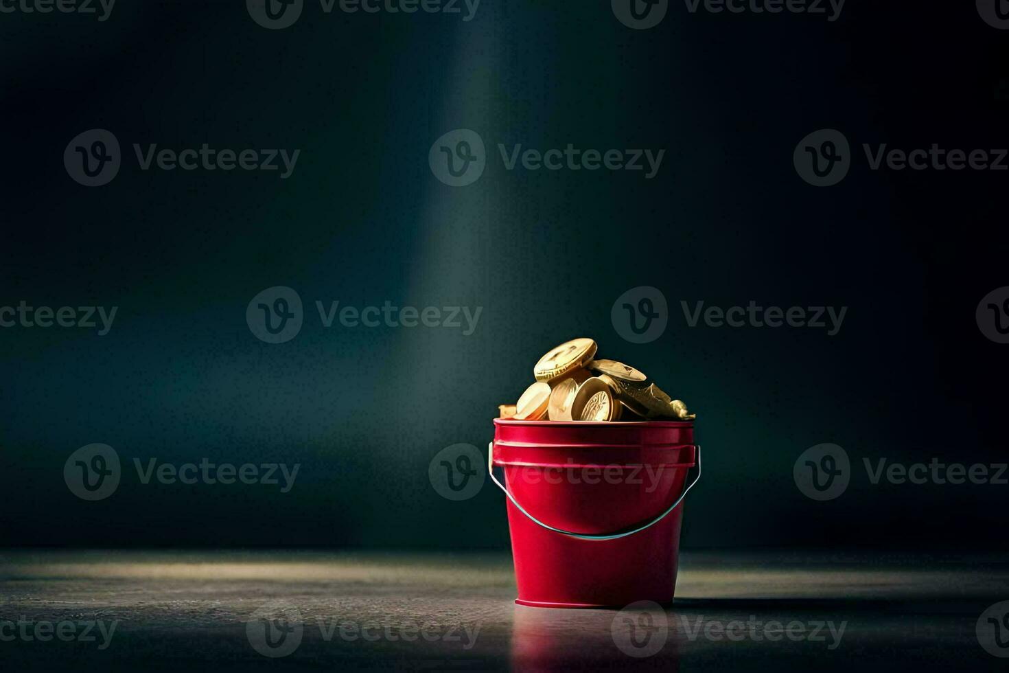 a red bucket filled with chips on a dark table. AI-Generated photo