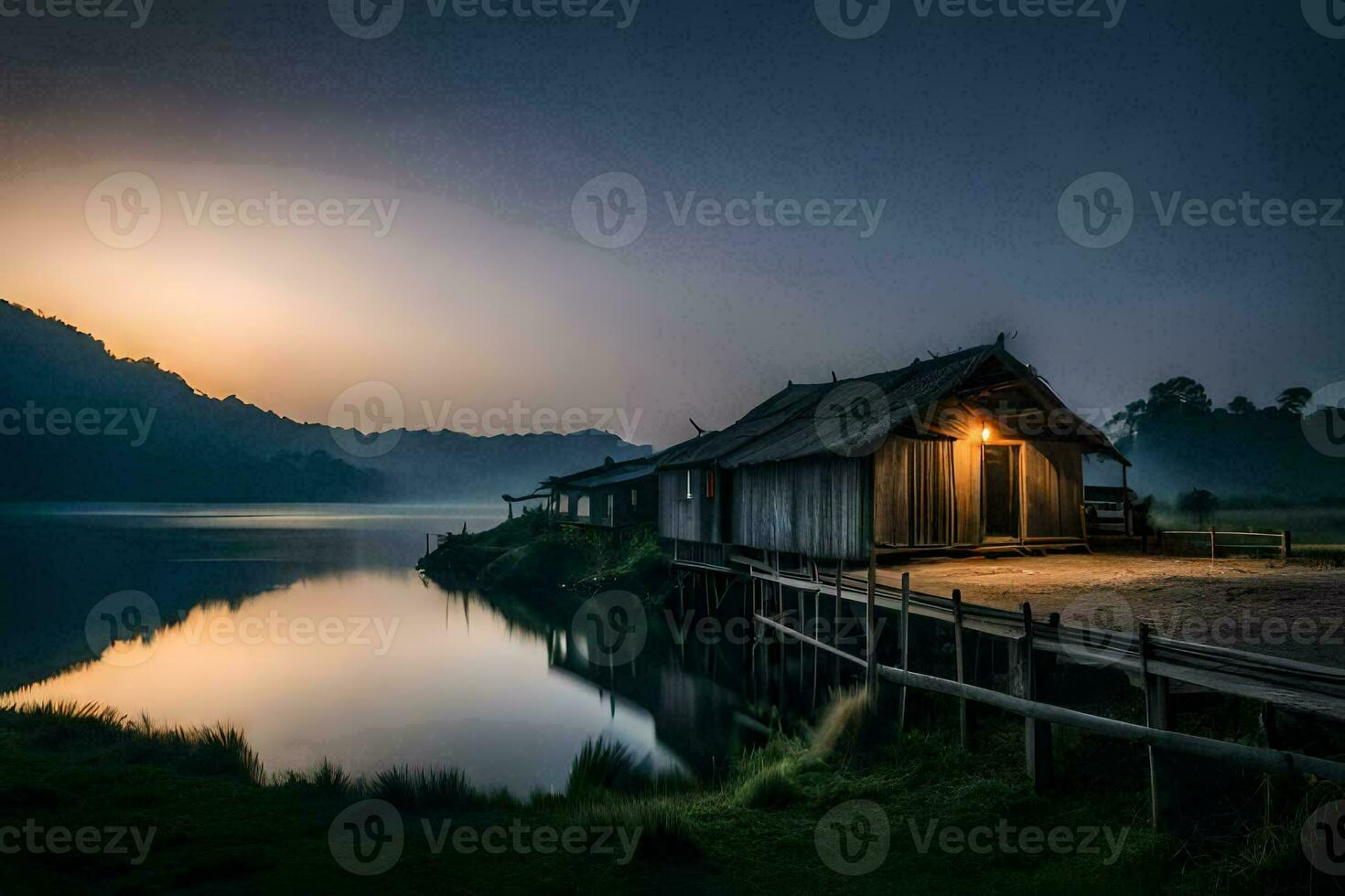 the house on the lake. AI-Generated photo