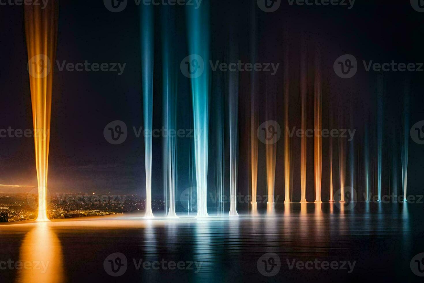 a long line of lights in the water. AI-Generated photo