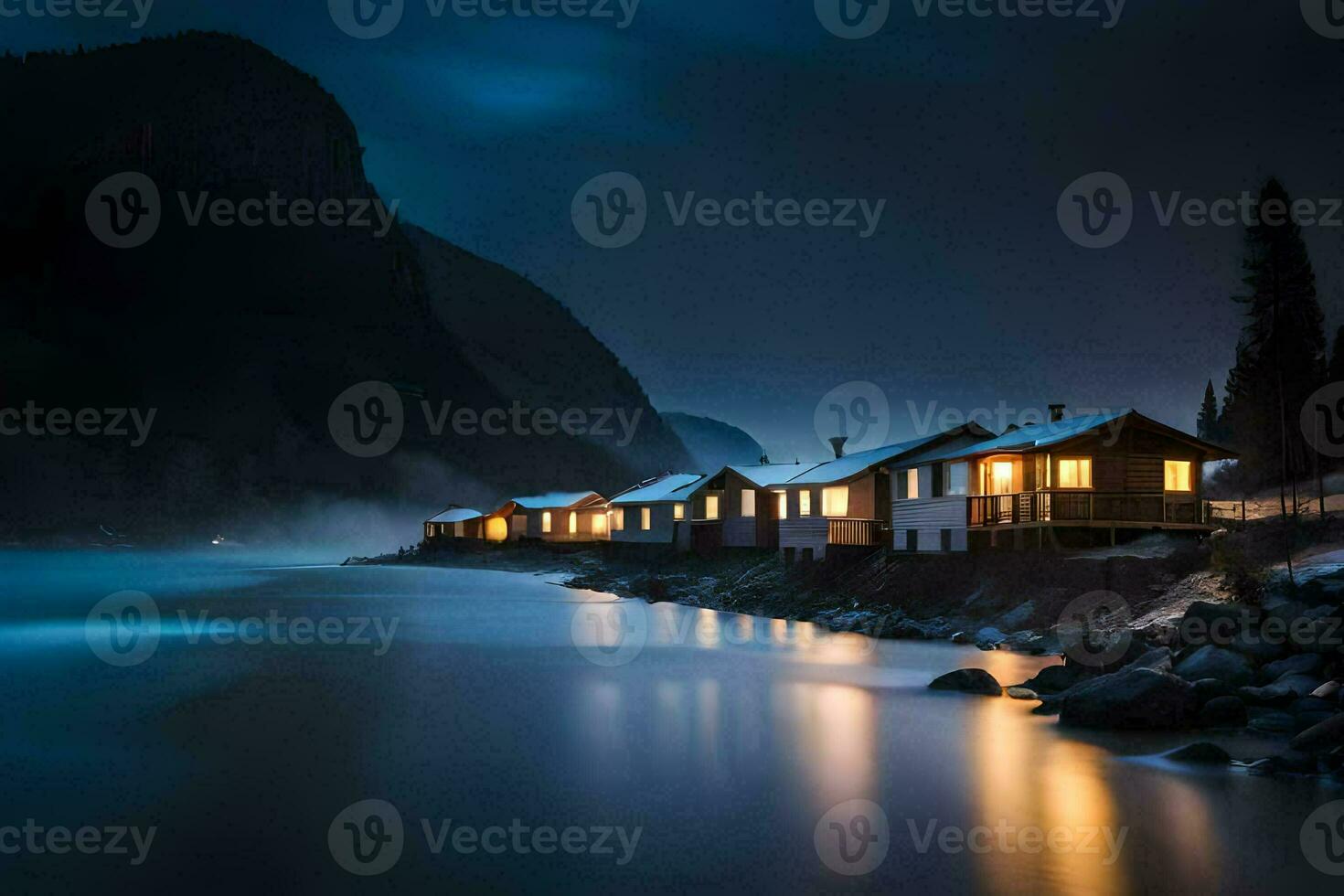 photo wallpaper the night, mountains, fog, foggy, foggy, foggy, fog. AI-Generated