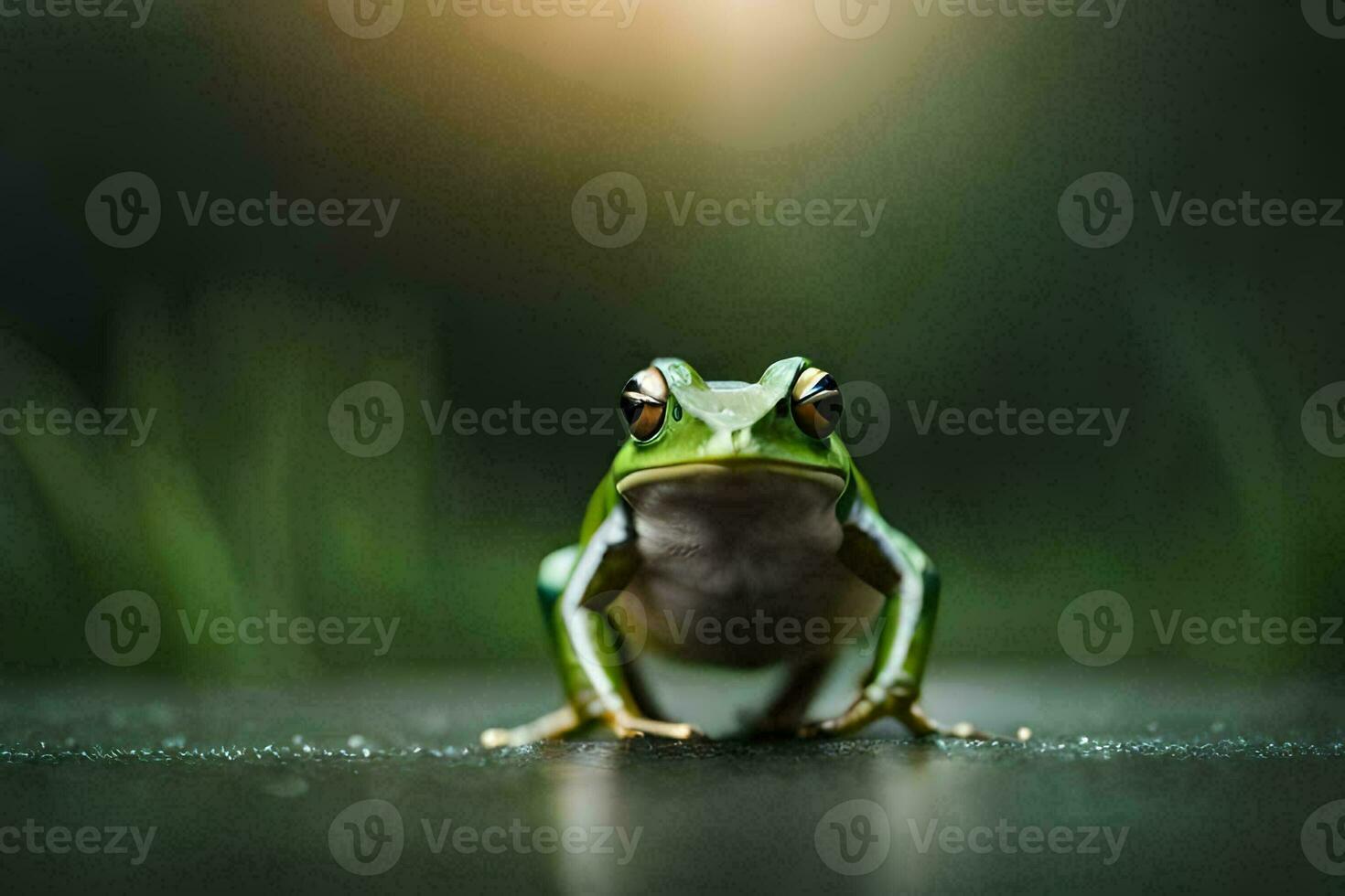 a frog is standing on a dark surface. AI-Generated photo