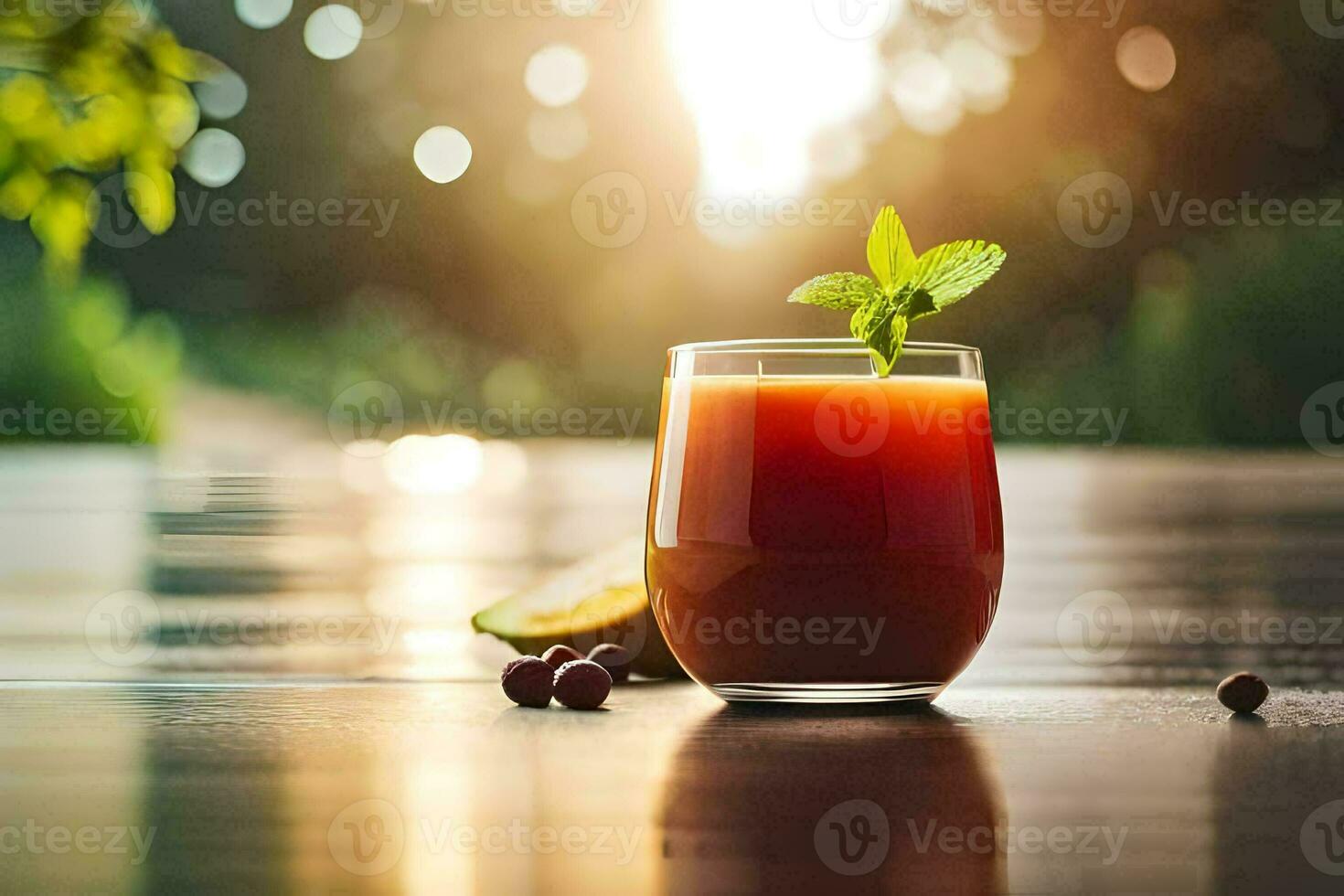 a glass of juice with a lime and mint leaves. AI-Generated photo