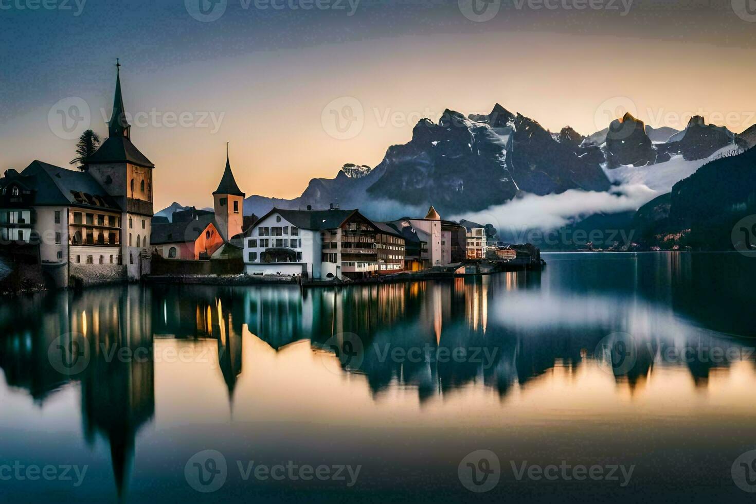 the beautiful town of langevin at sunset. AI-Generated photo