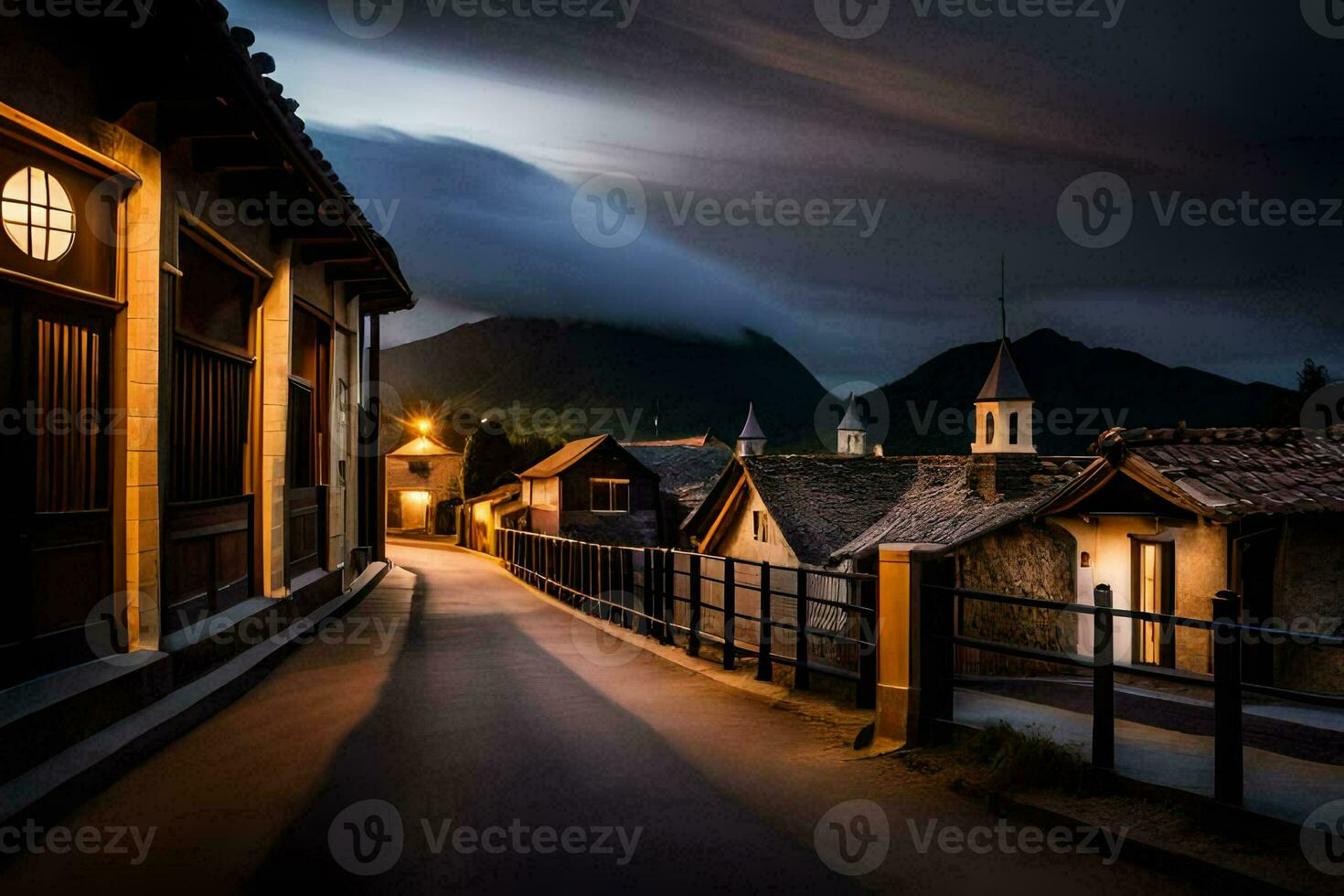 un largo exposición foto de un calle en el montañas. generado por ai