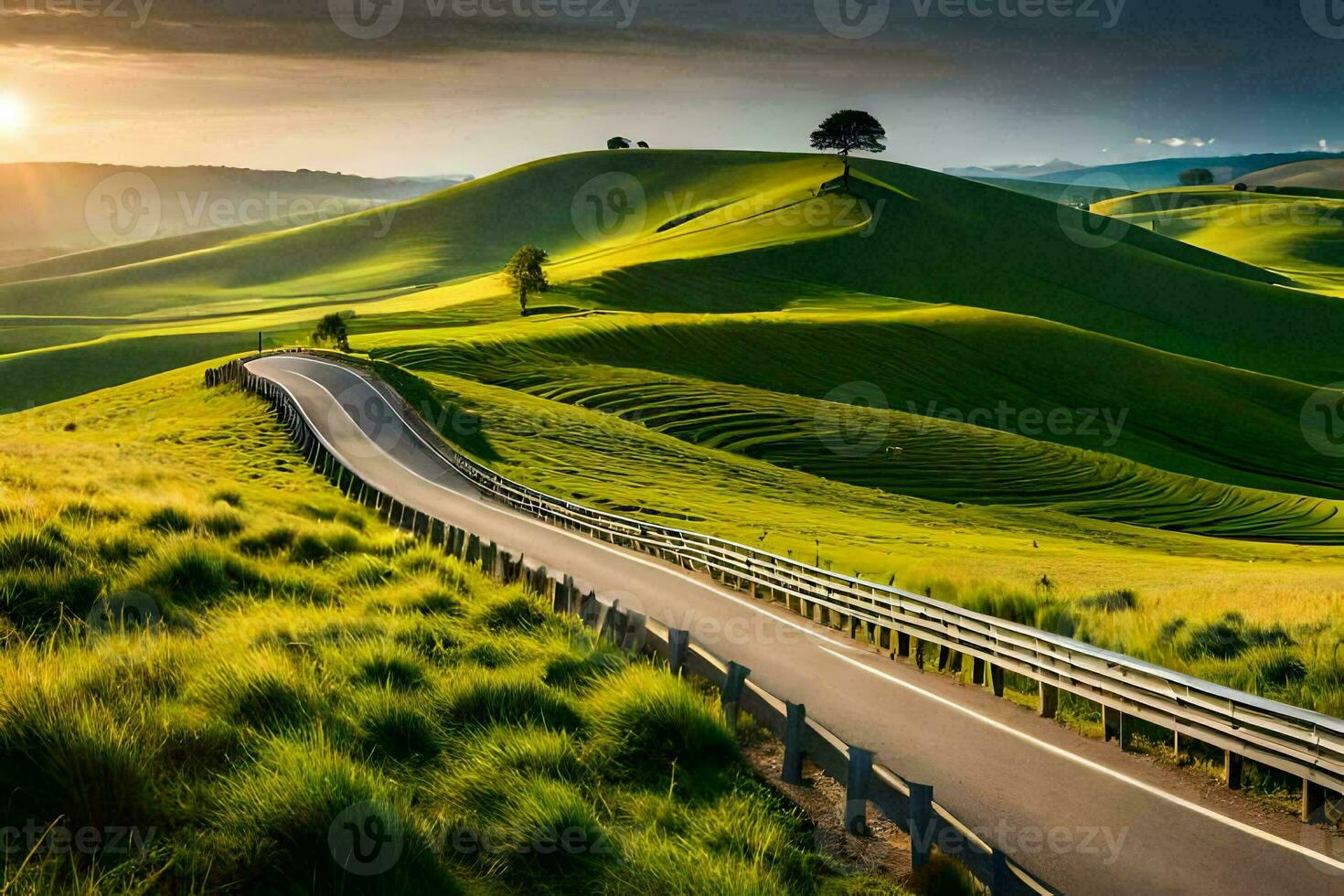 the road to the sunset. AI-Generated photo