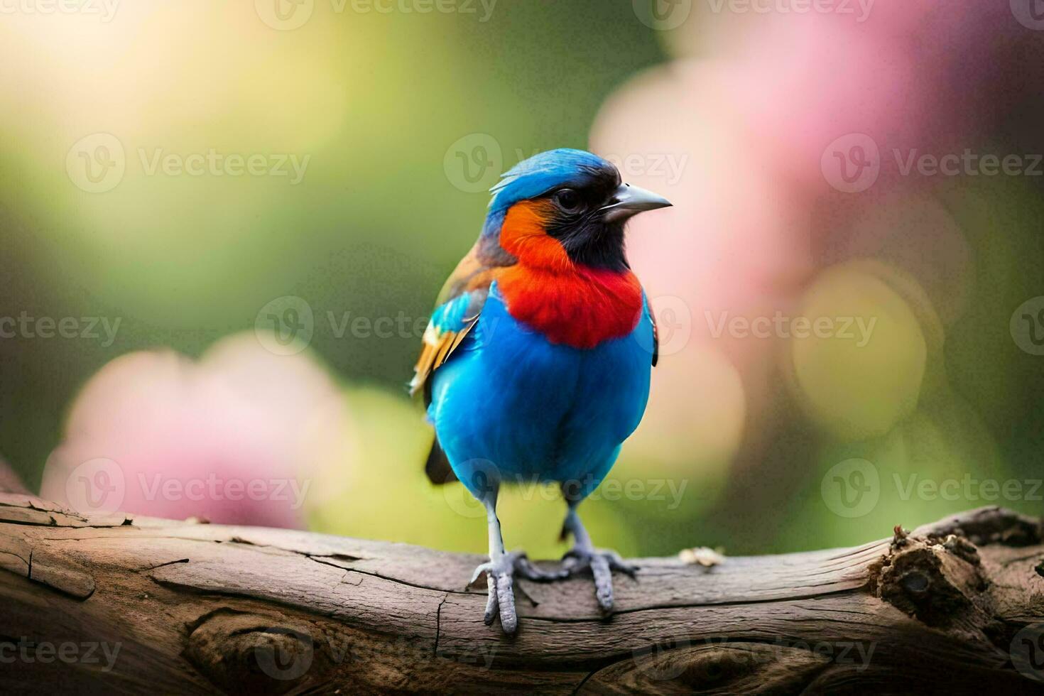 a colorful bird is sitting on a branch. AI-Generated photo