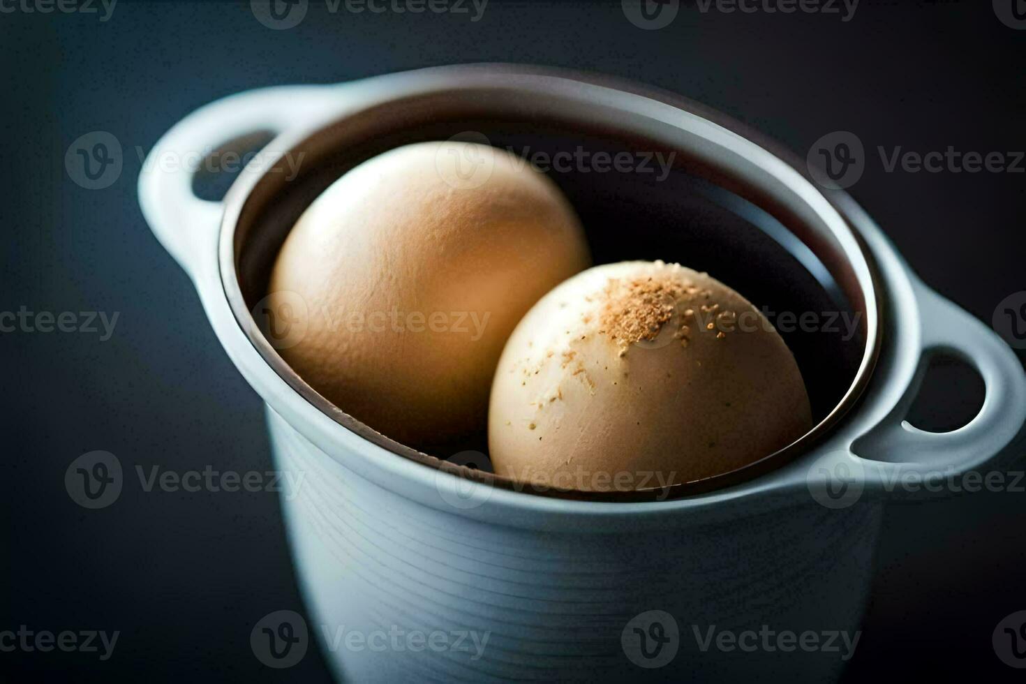 two eggs in a white bowl. AI-Generated photo
