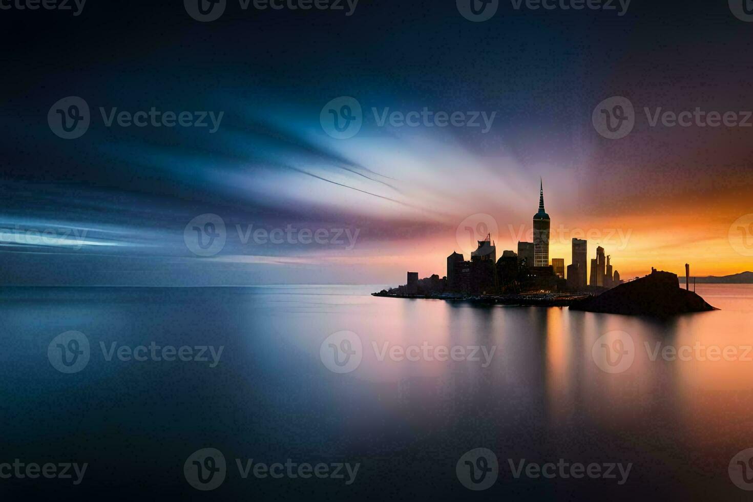 a city on an island in the middle of the ocean. AI-Generated photo