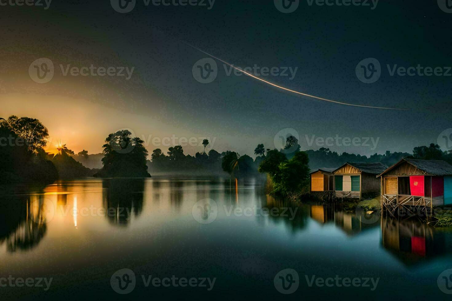 photo wallpaper the sky, water, the lake, the house, the house, the lake,. AI-Generated