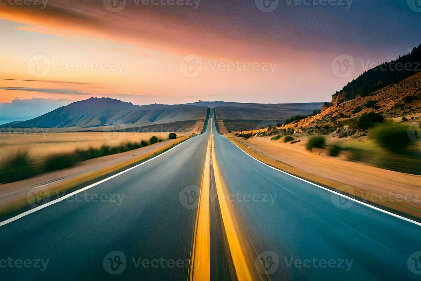 a long road with motion blur. AI-Generated photo