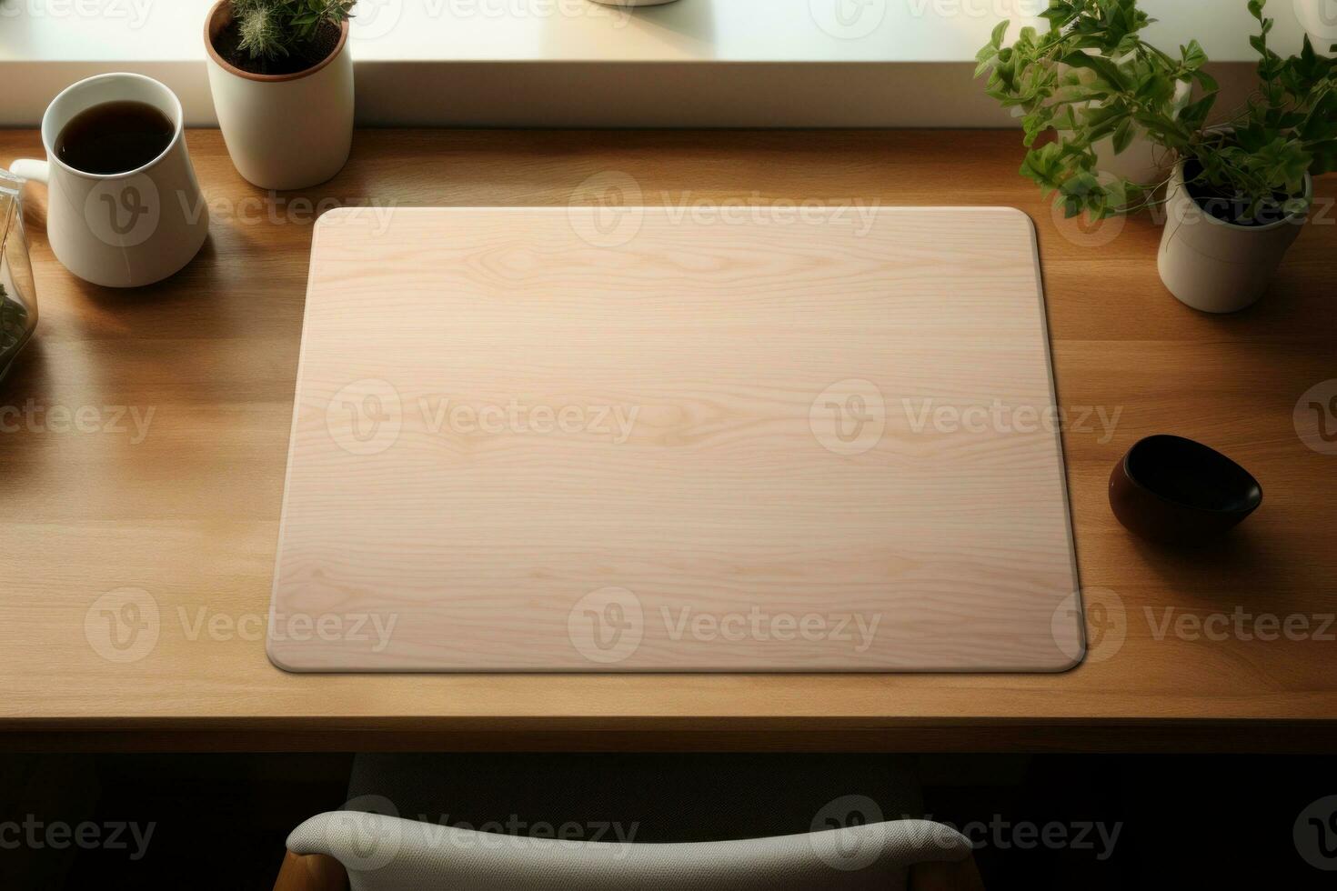 desk mat on work table mockup, side view. Generative AI photo