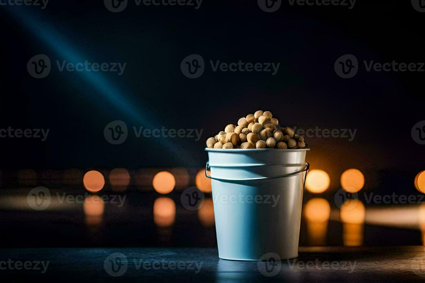 peanuts in a bucket on a dark background. AI-Generated photo