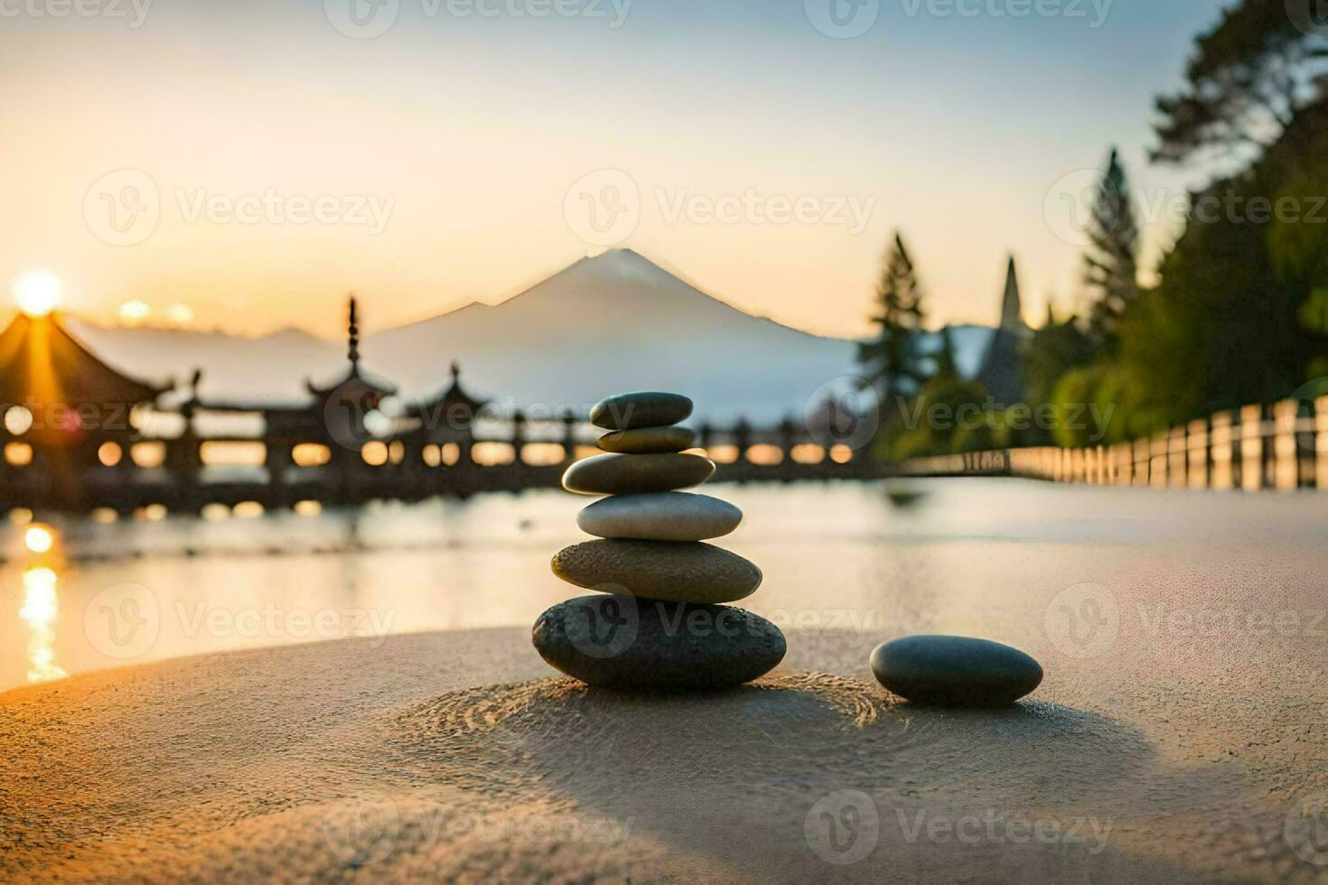 bali, indonesia, sunrise, the mountain, the lake, the stones, the. AI-Generated photo