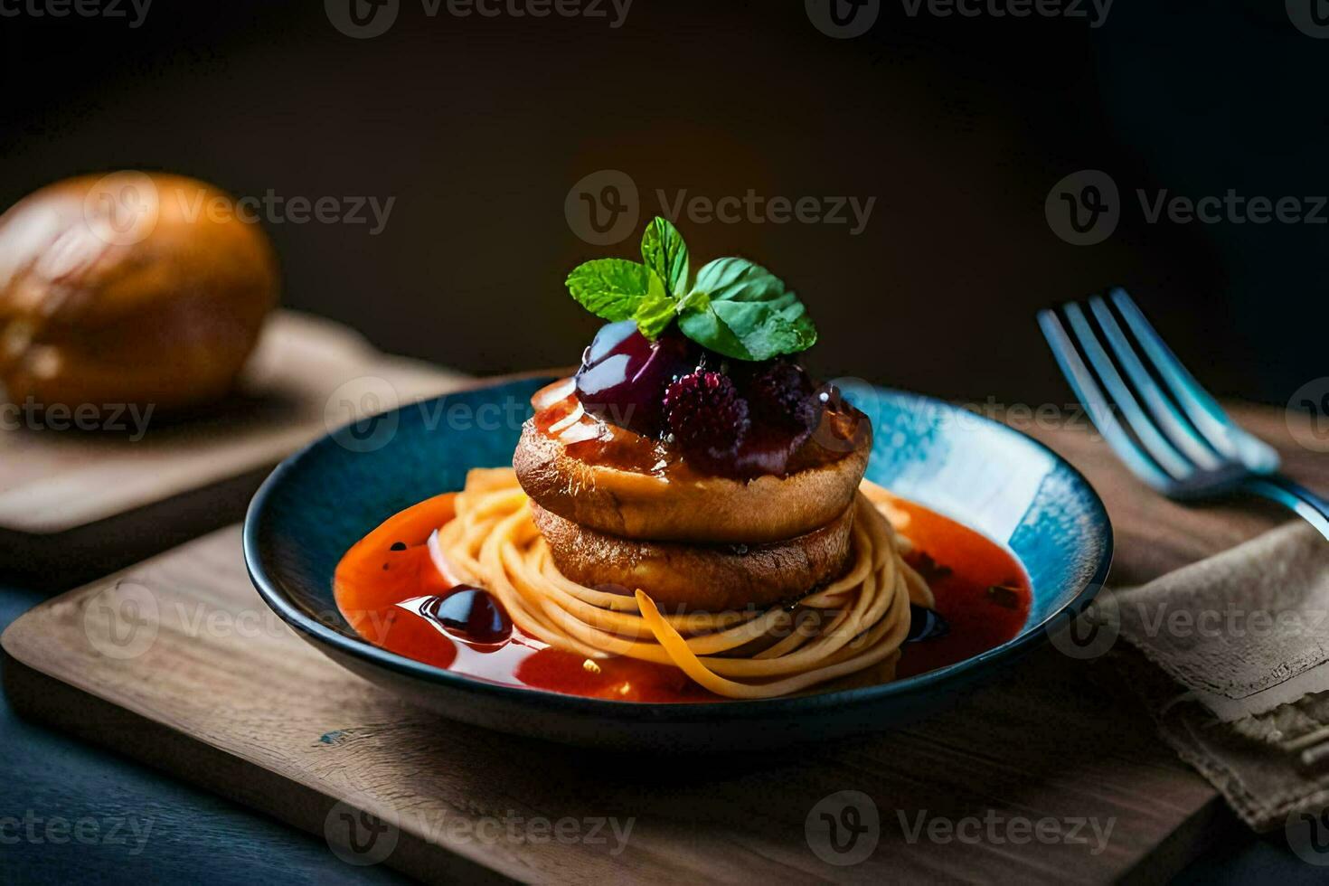 a plate of spaghetti with tomato sauce and meatballs. AI-Generated photo