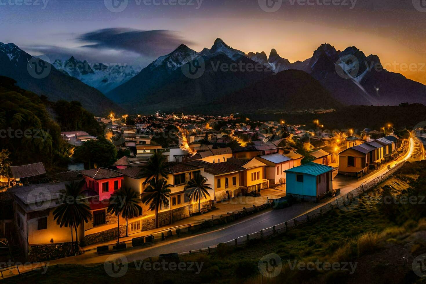 el pueblo de Perú a oscuridad. generado por ai foto