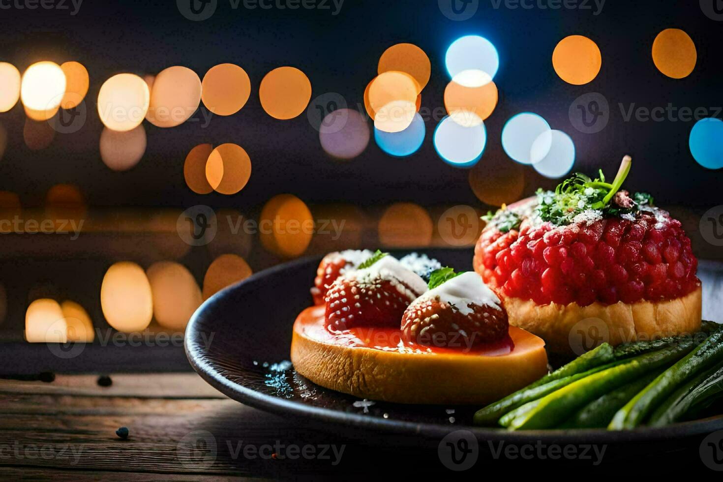 a plate with strawberries and green beans on it. AI-Generated photo