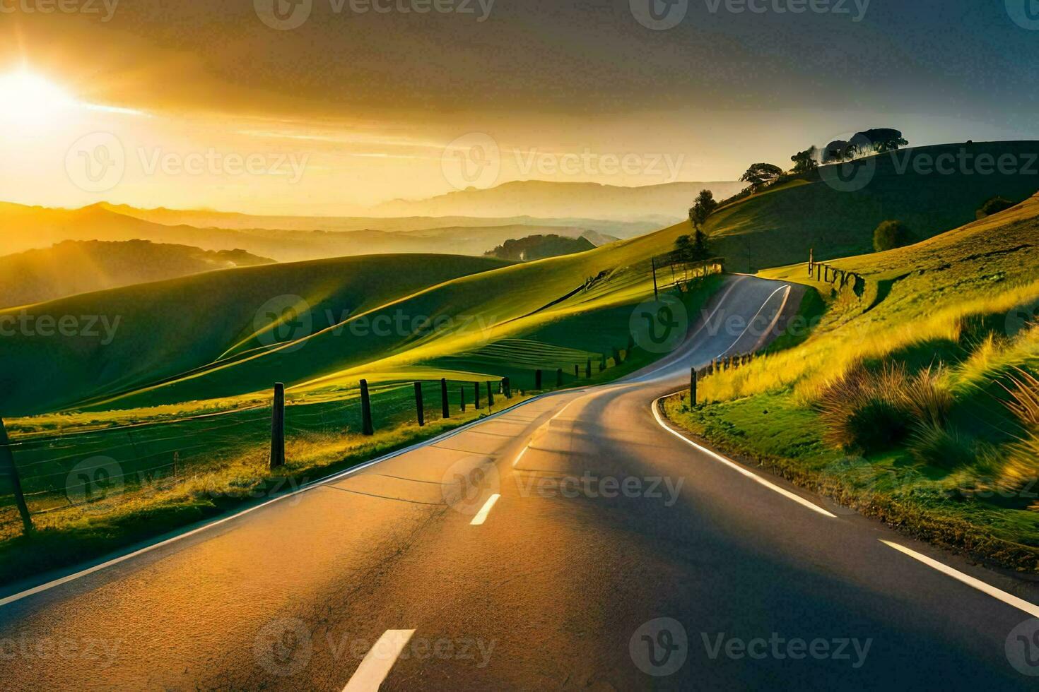 the road to the sunset. AI-Generated photo