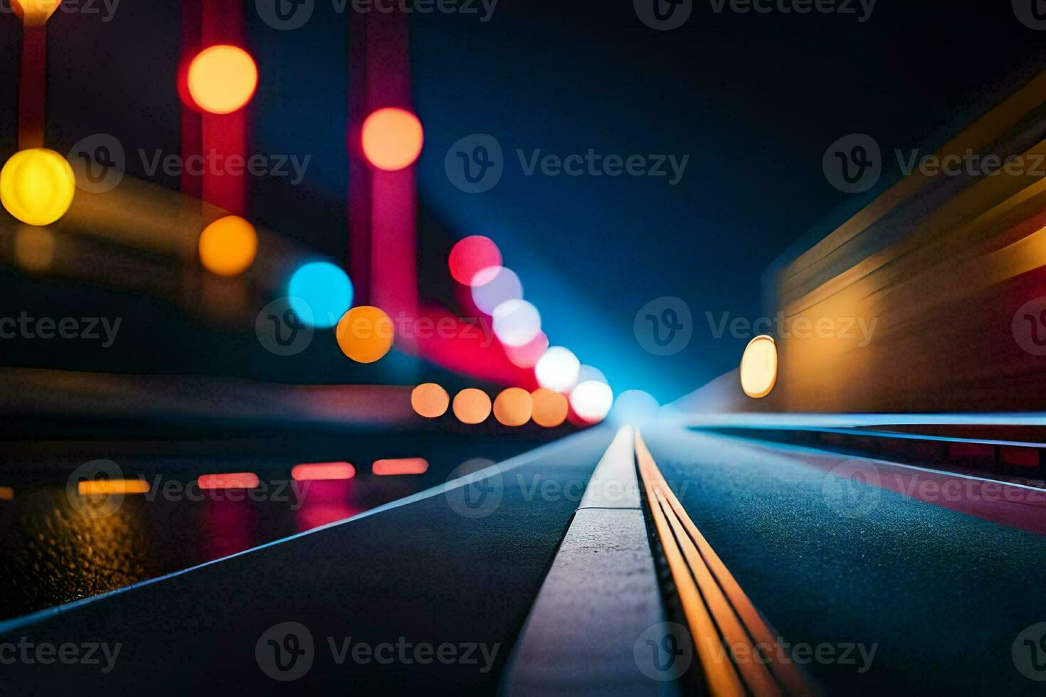 a blurry image of a highway at night. AI-Generated photo