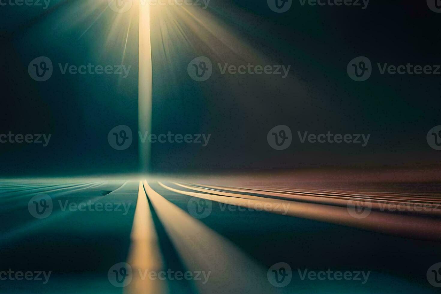 a long road with a bright light shining down. AI-Generated photo