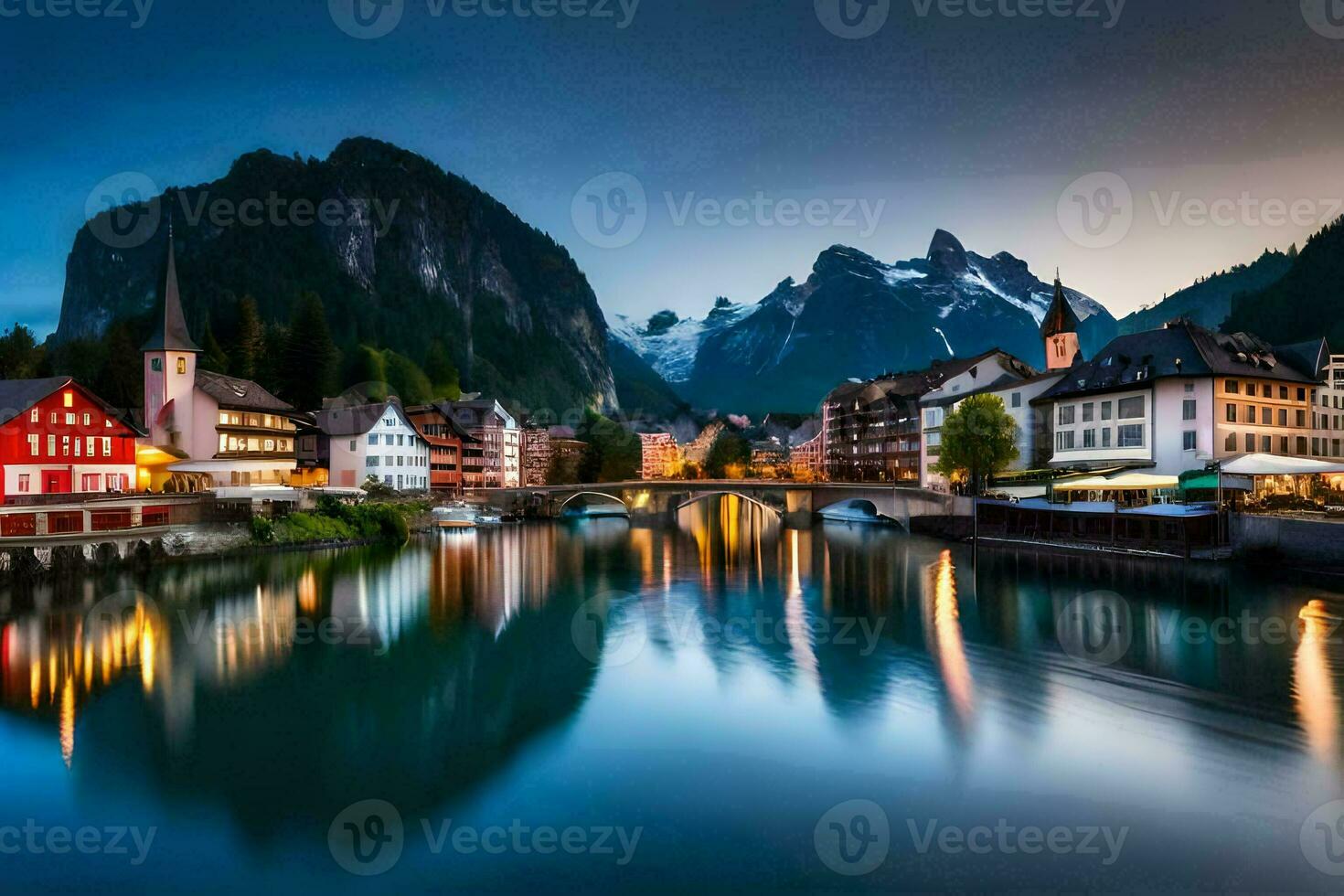 the beautiful town of hallstatt in the swiss alps. AI-Generated photo